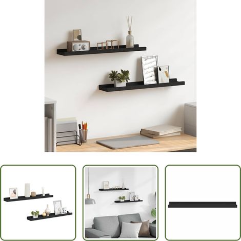 Étagère décorative -  Étagères à rebord pour cadre photo 2 pcs Noir 60x9x3 cm MDF (1/5)