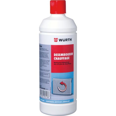 Désemboueur chauffage, liquide alcalin à usage curatif nettoyant, détartrant, anticorrsion, Wurth 1kg, pour désembouer les circuits de chauffage, Blanc/Jaune, pH 7-8, 20°C (1/2)