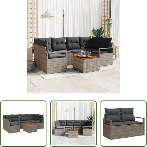 Gartentisch - Gartensofa-set mit Kissen 7 pcs Grau Poly-Rattan (1/5)