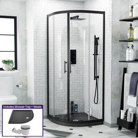 Saturn Quadrant 800mm Shower Enclosure, Tray & Waste Matte Black (1/5)