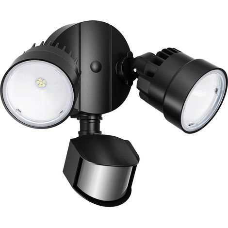 Lampe de sécurité LED PIR 12W, Projecteur double tête intégré 1250LM 5000K, Luminaire extérieur mural avec détecteur de mouvement, Eclairage extérieur noir pour terrasse, jardin et cour (1/5)