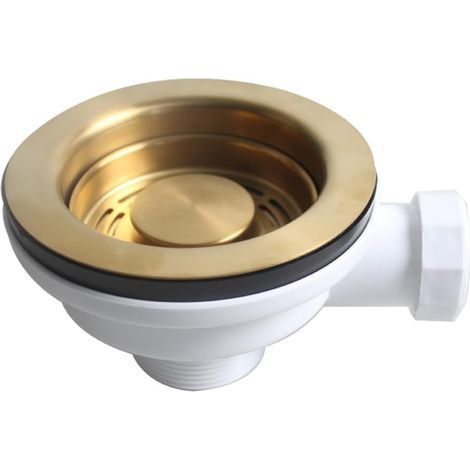 Sink Drain Kit 114mm, Gold Stainless Steel, Round-U Overflow, Left/Right Kitchen (1/5)