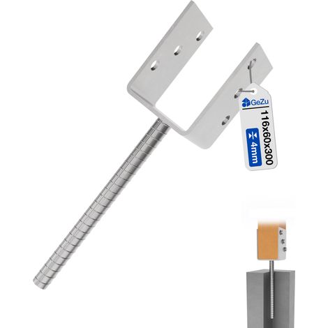 Support de poteau U galvanisés à chaud 116 x 300 mm – Platines robustes pour pieds de poteaux bois clôture – GeZu Impex (1/5)