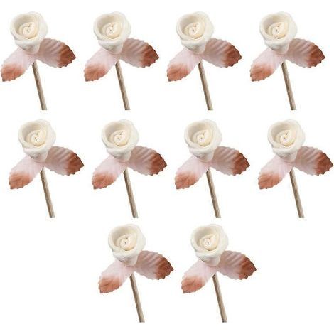 Set mit 10 geraden Rattanstäben, natürliche Duftdiffusoren, ätherische Öldiffusoren, Rattanstäbe verziert mit Rosenblüten und -blättern – Mittel (1/4)