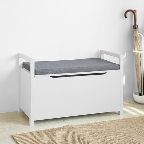 SoBuy Storage Bench with Lift Up Top and Seat Cushion, Bench with Storage Chest, Toy Chest, FSR76-W