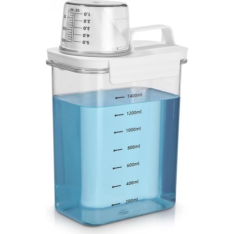 Distributeur de Lessive Hermétique avec Verre Doseur, Rangement Lessive Multi-usages, Boîte de Rangement de Poudre à Laver, Convient Pour la Poudre à Lessive, La Lessive, Les céréales (1800ml)