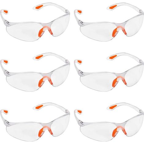 Clear Safety Glasses, Pack of 6, Anti-slip Comfort for Work, Garden, Industry, Labs and Chemistry. (1/5)