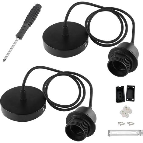 2 x E27 Pendant Light with Mounting Ring with 100 cm Cable Black Cable Suspension Light, E27 Lamp Holder Socket for Kitchen Living Room Restaurant (1/5)