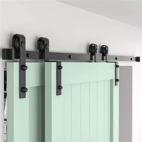Kit de quincaillerie pour porte de grange Kit de quincaillerie for porte de grange de dérivation de 4 à 16 pieds, système de rails suspendus for porte coulissante, Rails à rouleaux for porte Double (e (1/5)
