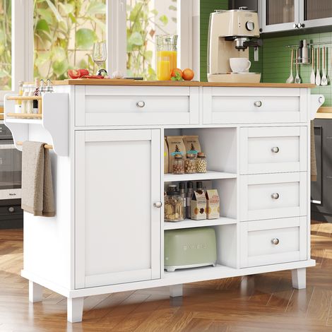 Aparador de cocina blanco, buffet de almacenamiento con cajones combinados, para cocina o restaurante, 134x46x92 cm (1/5)