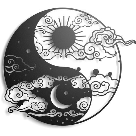 Yin et Yang Sculpture en Métal Art Mural Ornement Mural Élément Décoratif Souvenir, Affiche, Décoration, Philosophie Chinoise, Orientale, Feng Shui, Harmonisation du Chi. (1/5)