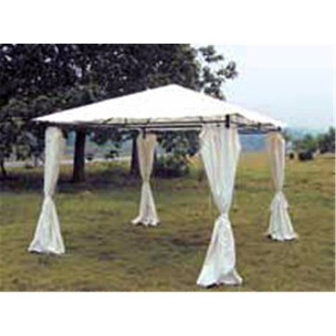 Pergola fixe en métal avec bambou 3,0x3,0x2,5 m et rideau latéral blanc