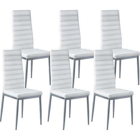 VEVOR Sedia da Pranzo Moderna 465 x 405 x 970 mm Elegante Sedia Laterale Imbottita in Pelle, 6 Pezzi, Seduta Comoda, Capacita di Carico 136 kg con Cuscini Spessi e Gambe in Metallo, Bianche