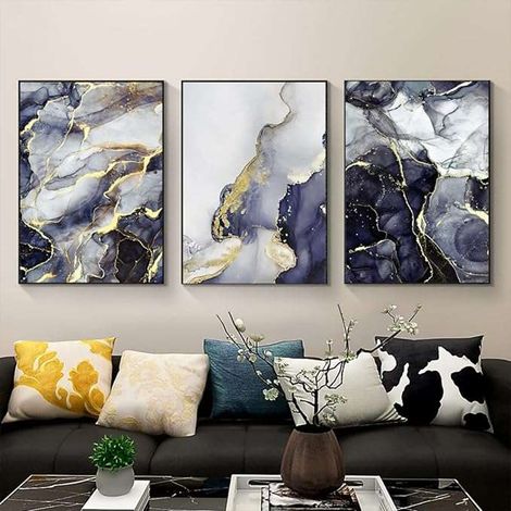 Póster decorativo para pared sobre lienzo sin marco, 3 láminas de 60x90 cm con estampado de mármol.