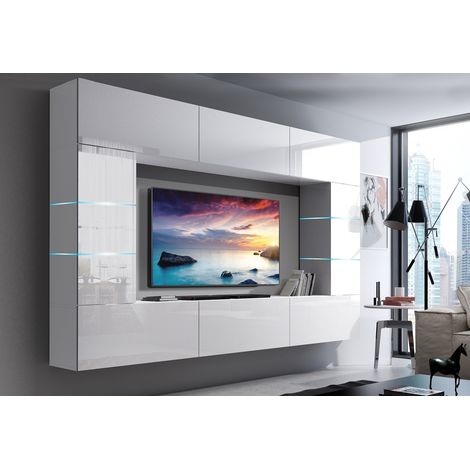 Ensemble meuble TV CONCEPT 61-61-HG-W-2-1A blanc brillant 249 x 35 x 184-200 cm