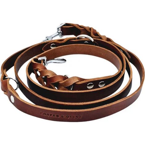 Laisse pour Chien Réglable Multi-position en Cuir Pleine Fleur Marron 220 cm - PANGIVO