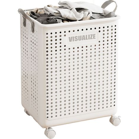 Cesto portabiancheria pieghevole e ventilato con ruote: design moderno, ruote silenziose, capacità 45 litri, telaio in acciaio e tessuto traspirante.