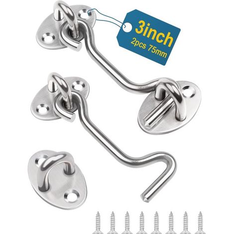 Chiusure a gancio e occhiello in acciaio inox per porte - Confezione da 2 - 7,6 cm - Resistenti (1/5)