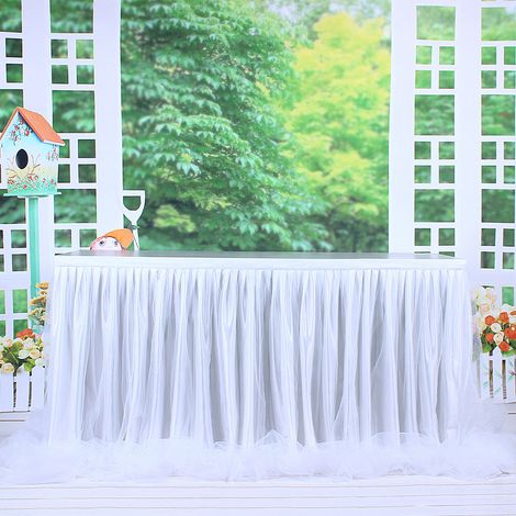 Tablecloth for Events [Professional Edition] Wrap Gauze Table Skirt Floor Long Yarn Deluxe 1.83m x 0.77m White/Blue/Multicolor Wedding Christmas Party Home Decor Velcro (1/5)