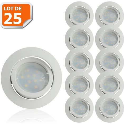 Lot de 25 Spot Led Encastrable Complete Blanc Orientable lumière Blanc Neutre eq. 50W ref.888 (1/6)