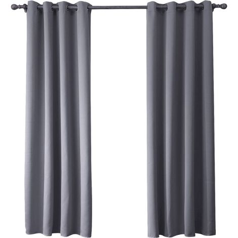 Vtizikl Rideau Salon Occultant Isolant Thermique Rideaux à Oeillets Solid Lourd Décoration de Fenêtre pour Chambre, Bloquer Lumineux & Froid Prêt à Poser, L 132 x H 160 cm, Gris, 2 Panneau