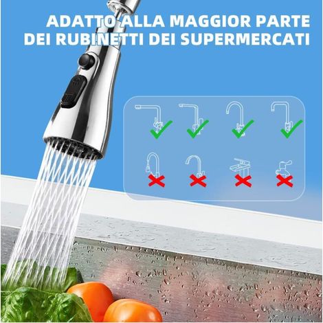 Douchette Evier Cuisine Robinet 360 Degres, 3 Modes Embout Robinet Cuisine avec Aerateur (chrome) (1/4)