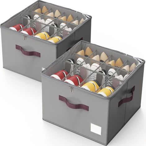 Organiseur De Chaussures - Tissu Oxford Résistant - Couvercle Transparent Et Poignées Renforcées - Pour Armoire Ou Placard - 2 Pièces (1/5)