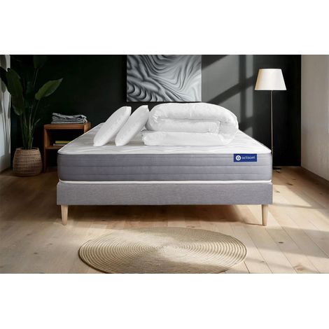 Pacchetto letto completo - Materasso 180x200cm + Box spring con doghe (kit) + 2 cuscini + Piumino - Actimemo Dream