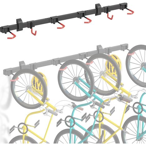 Support mural vertical pour vélo, convient pour tous les vélos, crochets réglables, solution d'organisation pour la maison et le garage (pour 4 vélos, 2 crochets pour casque) (1/5)