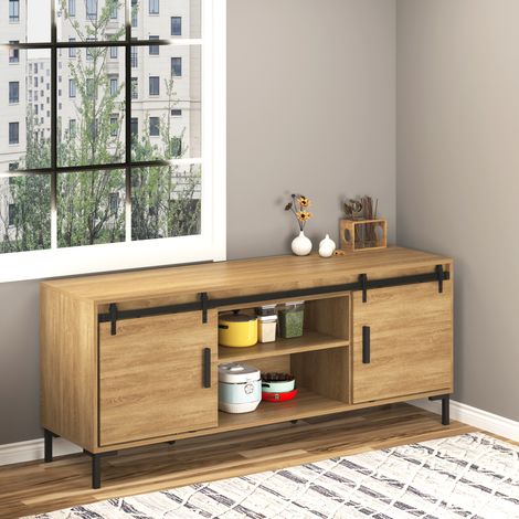 Kit de rail para puerta corredera doble, 200 cm, acero, negro, con accesorios OKMYHOME (1/5)