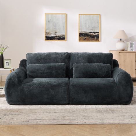 2-Sitzer Sofa grau aus Schaumstoff mit USB-Anschluss und Seitentasche (1/5)