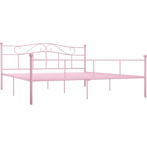Lit adulte pour 2 personnes, Structure de lit, Assemblage Facile, Rose Métal 200x200 cm OIB8565E (1/5)