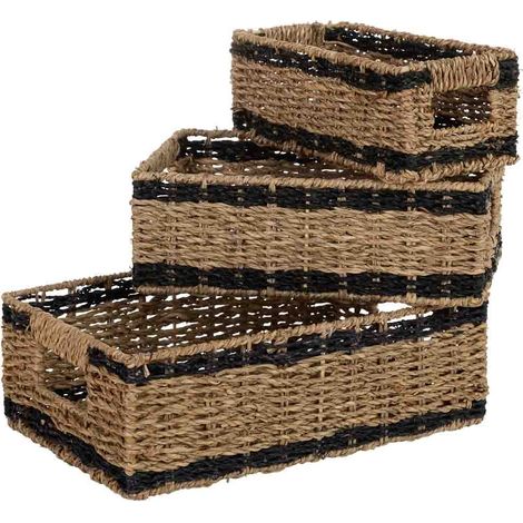Set 3 cestas de junco marrones 32x22xh11,28x17xh10,23x12xh9