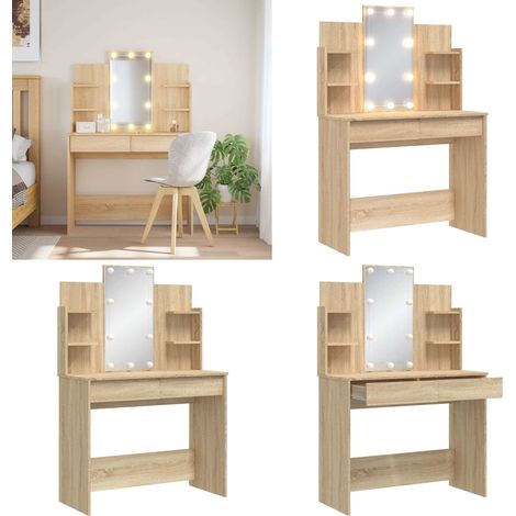 Schminktisch mit LED-Leuchten Sonoma-Eiche 96x40x142 cm - Schminktisch - Kosmetikschrank - Badezimmermöbel - LED-Spiegel - Makeup Tisch - Home & Living (1/5)