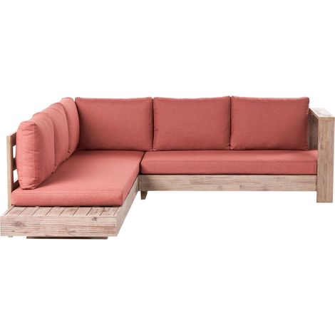 Garten Ecksofa 5-Sitzer MARETTIMO linksseitig Rot zertifiziertes Akazienholz (1/5)