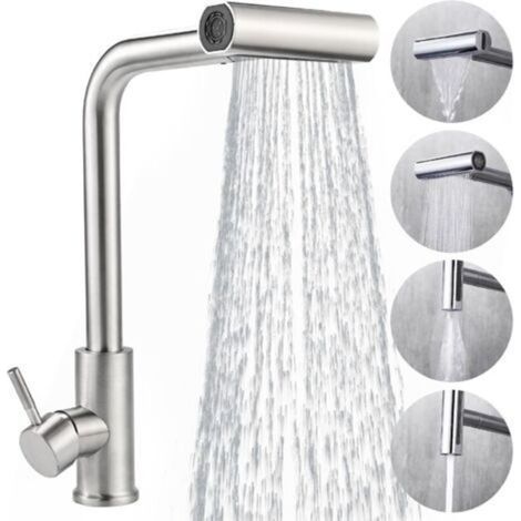 Robinet Cuisine avec Douchette Extensible Mitigeur Cuisine en Acier Inoxydable Robinet Douchette Cuisine de Rotatif à 360°, Finition Brossée, 4 Modes de Réglage du Débit D'eau (1/4)