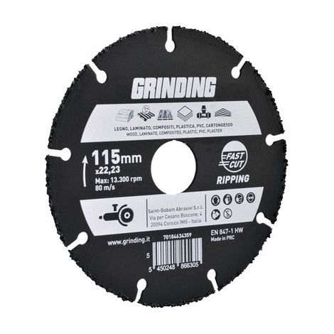 DISCO RIPPING LEGNO PVC INDUSTRIAL GRINDING - MM 115X22,2 H.MM 1,2