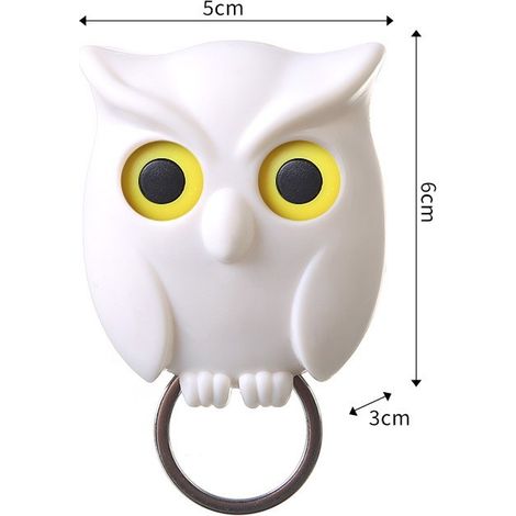 Porte-clés mural hibou, design original de hibou nocturne, plastique résistant, sans perçage, blanc (1/4)