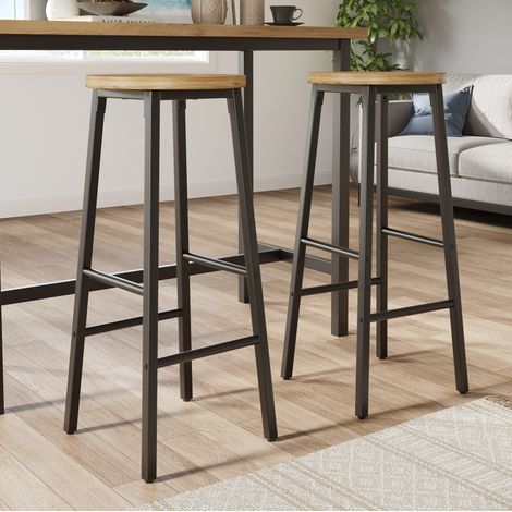 Set di 2 sgabelli da bar 30/30/70 cm, neri, con seduta effetto legno e poggiapiedi (1/5)