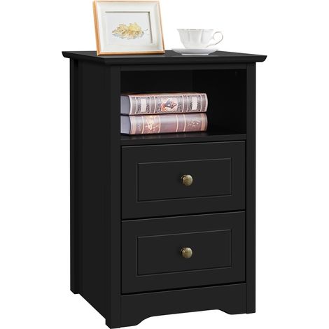 Homevive Mesita de Noche con Dos Cajones Mesilla de Noche para Dormitorio Cajonera Mueble para Cama Blanca 40x35x60cm Negro (1/5)