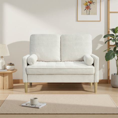 Canapé 2 places velours côtelé style scandinave, compact, coussins rembourrés, salon moderne (1/5)