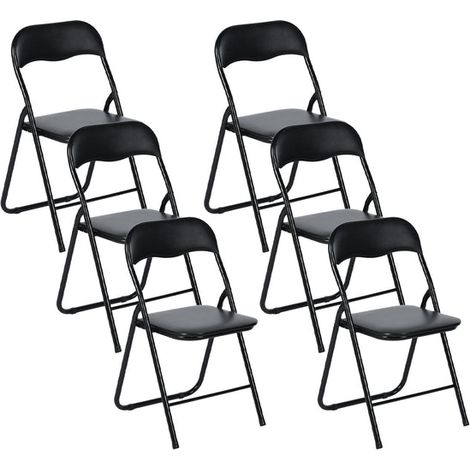 H.J WeDoo Lot de 6 Chaises Pliantes Noires en Coussin de siège en PU et pieds en métal Style Industriel (1/5)