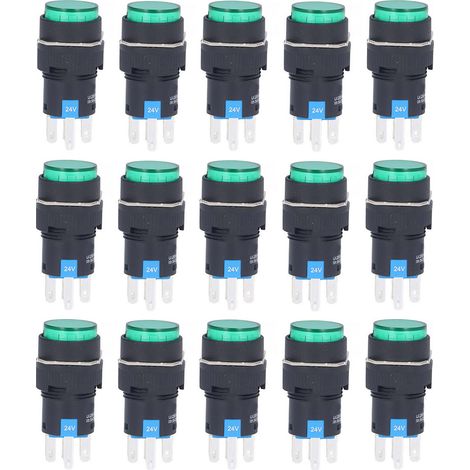 25 interrupteurs poussoirs momentanés 8 broches ronds lumineux 24V BEMLA1622DSY 16mm avec verrouillage (vert) (1/5)