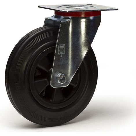 Roulette pivotante diamètre 125 mm caoutchouc noir - 100 Kg