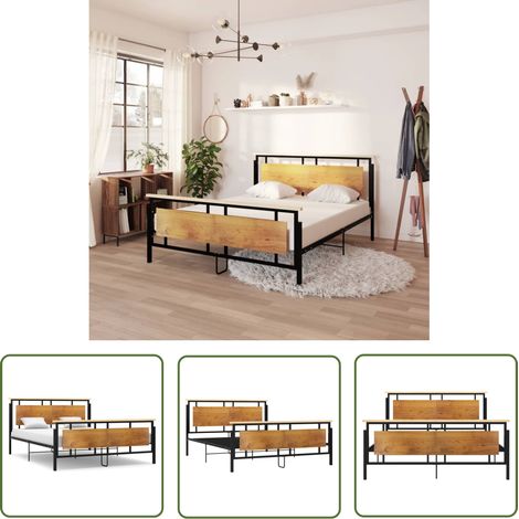 Lit adulte pour 2 personnes, Structure de lit, Assemblage Facile, Métal 160x200 cm OIB3202E (1/5)