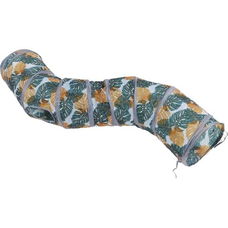 Tunnel pour chat en forme de S, motif feuilles sauvages, épais, pliable et portable, pour petits animaux de compagnie (1/5)