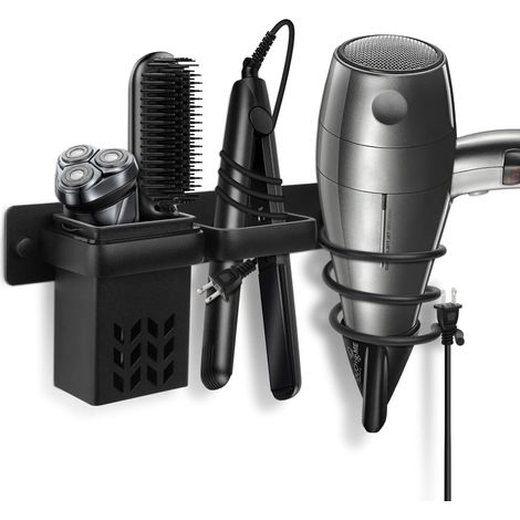 Estante para secador de pelo, estante organizador para secador de pelo montado en la pared, estante multifunción para herramientas de baño con estante de almacenamiento (1/5)