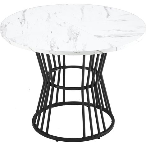 Table ronde de cuisine 100 cm à plateau MDF effet marbre avec pied métal noir (1/5)