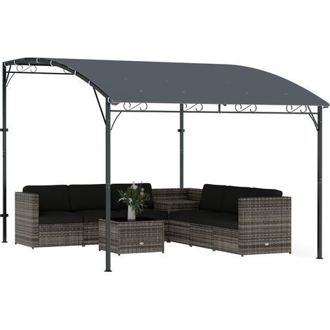 Wandmontierte Metallpergola mit wasserdichtem Dach, Terrassenüberdachung, 2,86 x 3,84 x 2,52 m, grau