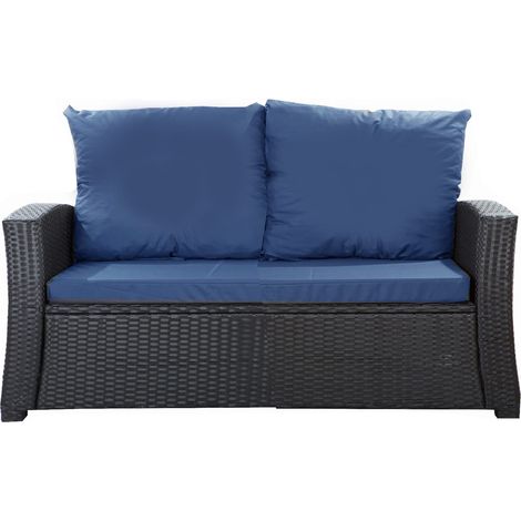 Coussins de canapé de jardin en résine tressée 112x50x7+256x50cm coussins d'extérieur bleu Set de coussins 2 places Lot de coussins de jardin